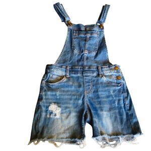 Wax Jeans Demin Shortalls Overalls Med Wash Destressed Raw Hem Women Small